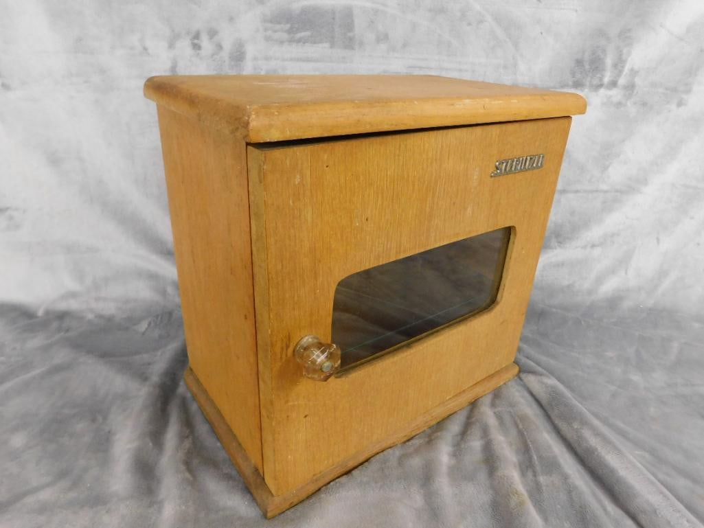 Vintage Oak Sterilizer Cabinet - Glass Shelves - 13" x 13.5" x 8" - 9