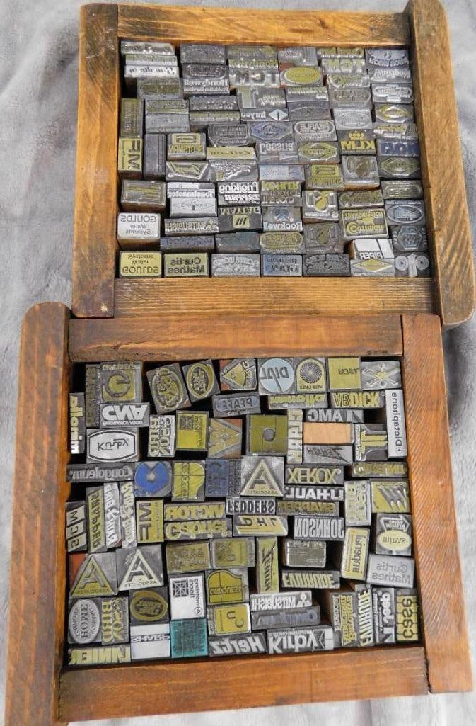 2 Trays Full of Mini Advertising Printers Blocks: See Photos For Condition and Details