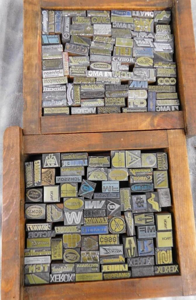 2 Trays Full of Mini Advertising Printers Blocks: See Photos For Condition and Details
