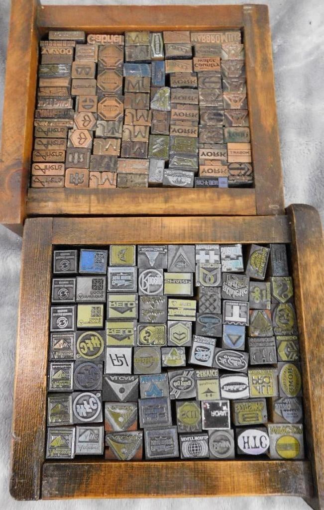 2 Trays Full of Mini Advertising Printers Blocks: See Photos For Condition and Details