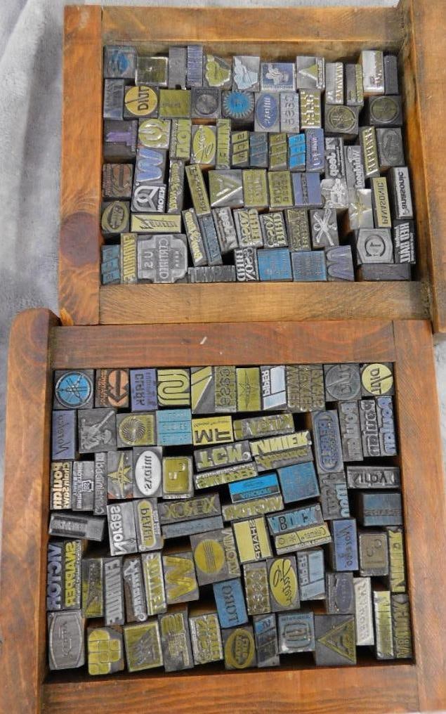 2 Trays Full of Mini Advertising Printers Blocks: See Photos For Condition and Details
