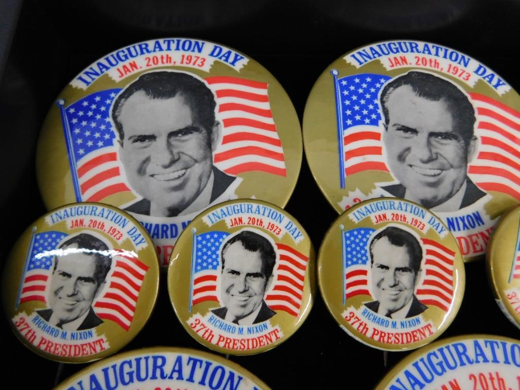Tray Lot of 15 1973 Richard Nixon Inauguration Day Buttons - 1.75" and 3.5" - 2