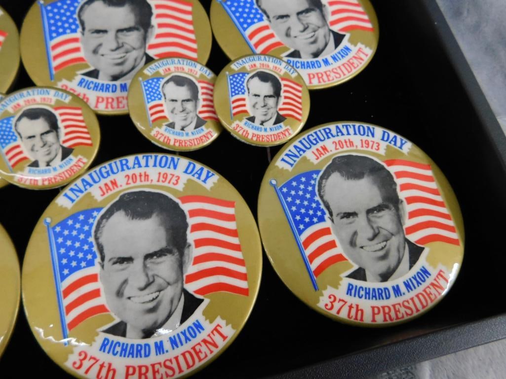 Tray Lot of 15 1973 Richard Nixon Inauguration Day Buttons - 1.75" and 3.5" - 4