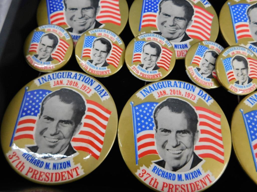 Tray Lot of 15 1973 Richard Nixon Inauguration Day Buttons - 1.75" and 3.5" - 5