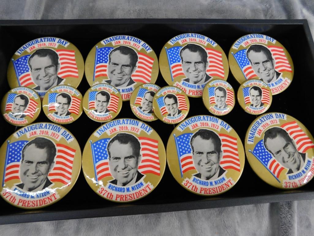 Tray Lot of 15 1973 Richard Nixon Inauguration Day Buttons - 1.75" and 3.5" - 8
