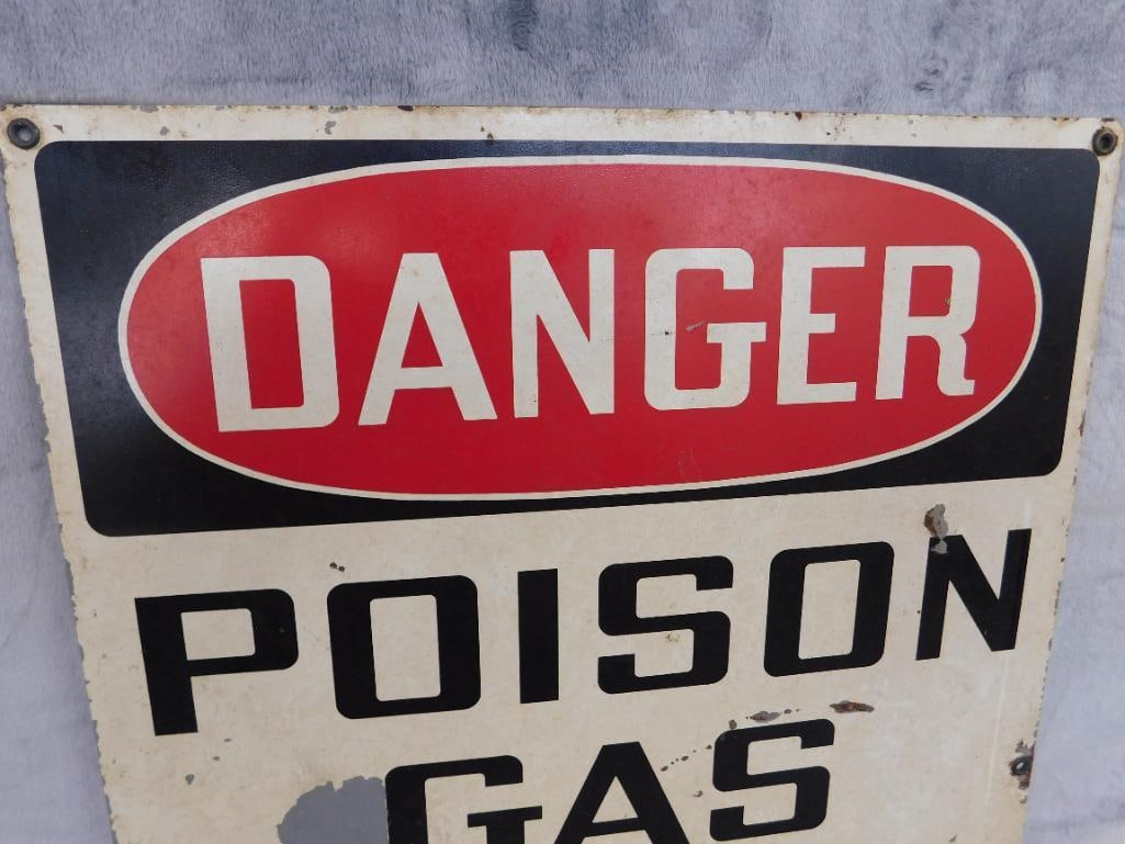 Vintage "Poison Gas - Keep Away" Painted Metal Sign - 20" x 14" - 2