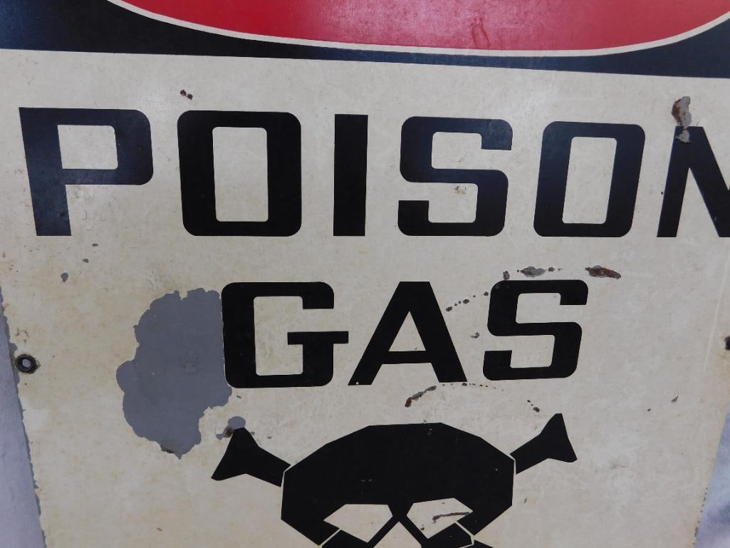 Vintage "Poison Gas - Keep Away" Painted Metal Sign - 20" x 14" - 3