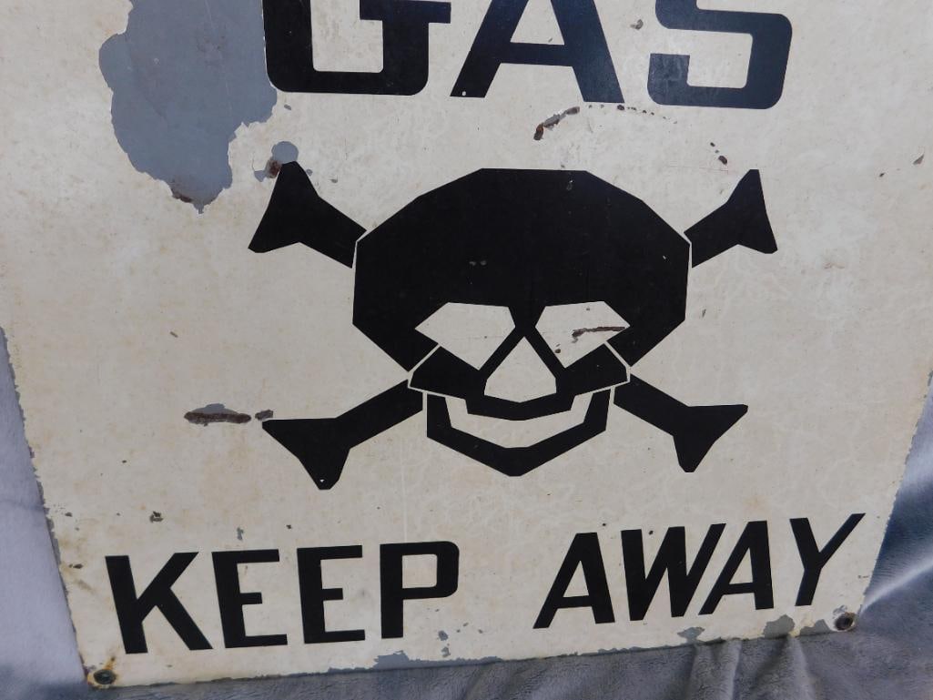 Vintage "Poison Gas - Keep Away" Painted Metal Sign - 20" x 14" - 4