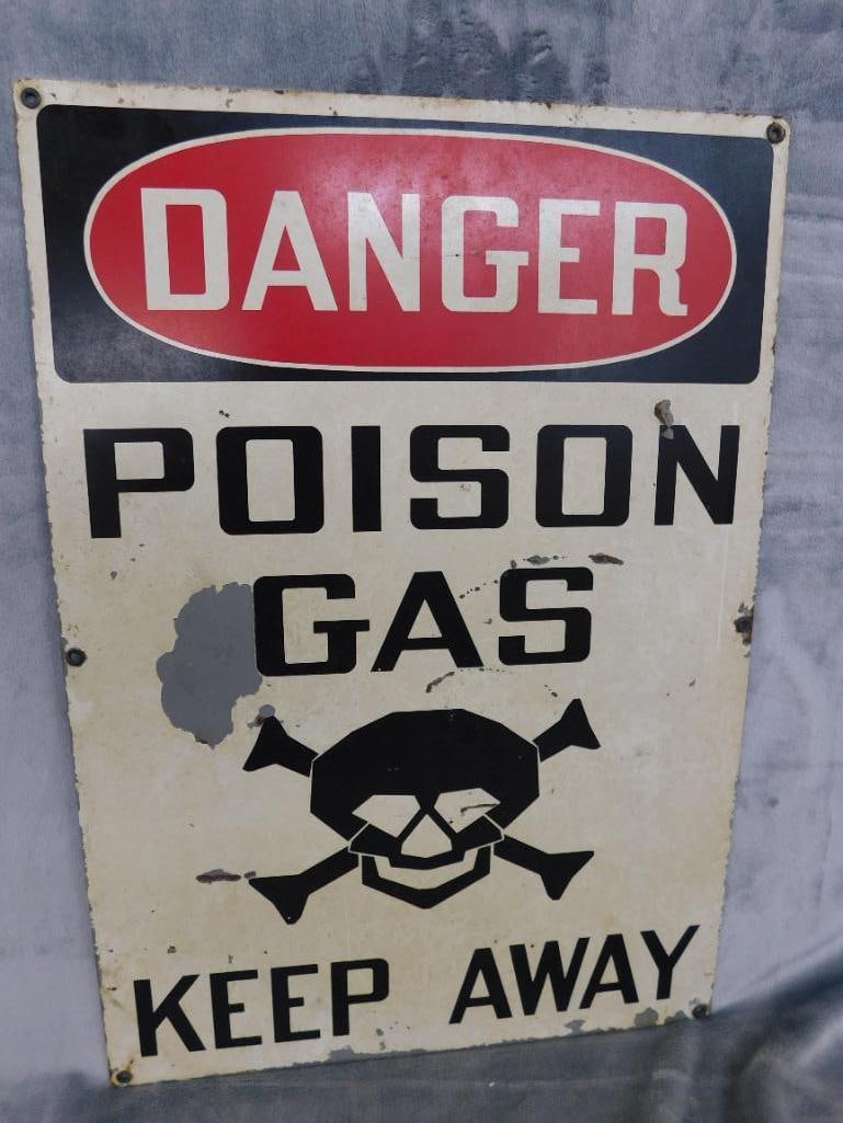 Vintage "Poison Gas - Keep Away" Painted Metal Sign - 20" x 14" - 6