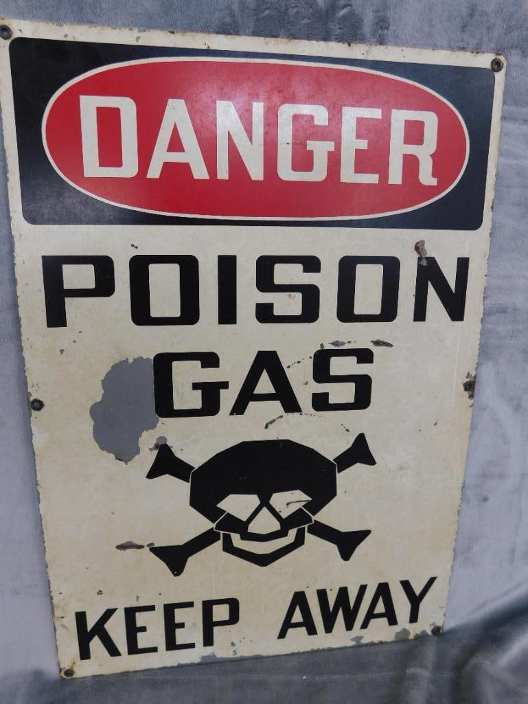 Vintage "Poison Gas - Keep Away" Painted Metal Sign - 20" x 14" - 7