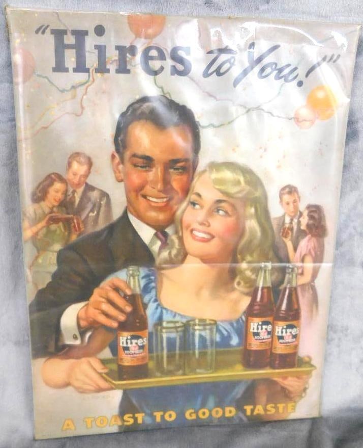 Vintage 1950s Hires Root Beer Advertising Lithograph - 16" x 12": See Photos For Condition and Details