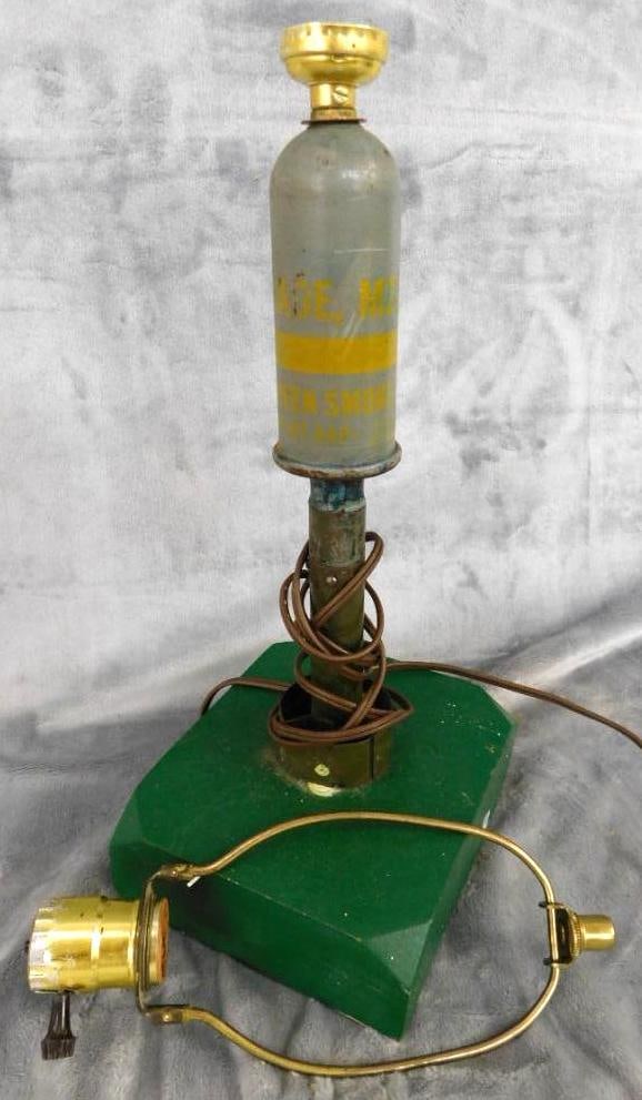 Vintage M22A2 Green Smoke Grenade Trench Art Lamp - 14" x 6.5" x 6": See Photos For Condition and Details