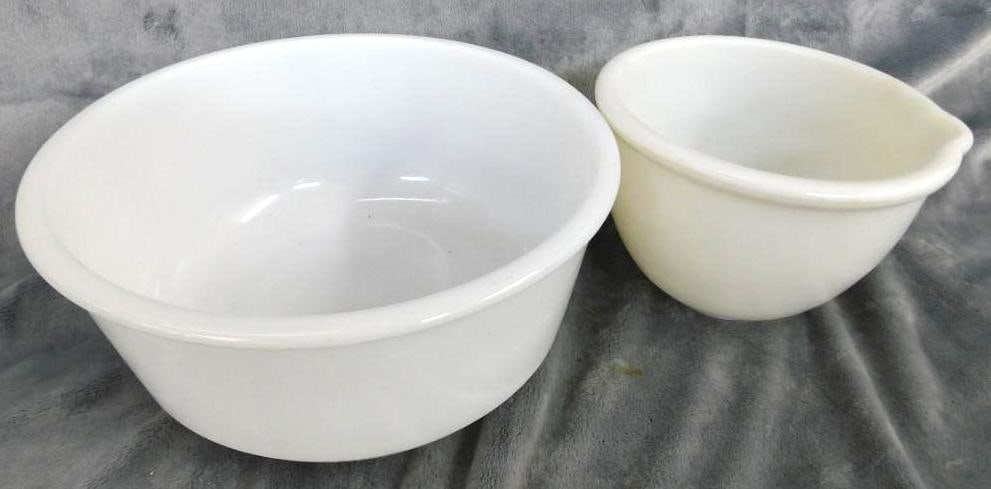 6.5" Milk Glass Batter Bowl - 9" Milk Glass Machine Mixing Bowl: See Photos For Condition and Details