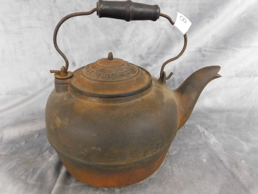 Vintage Foxell Jones Cast Iron Coffee Pot - Troy NY - 8.5" x 13" x 10" - 10