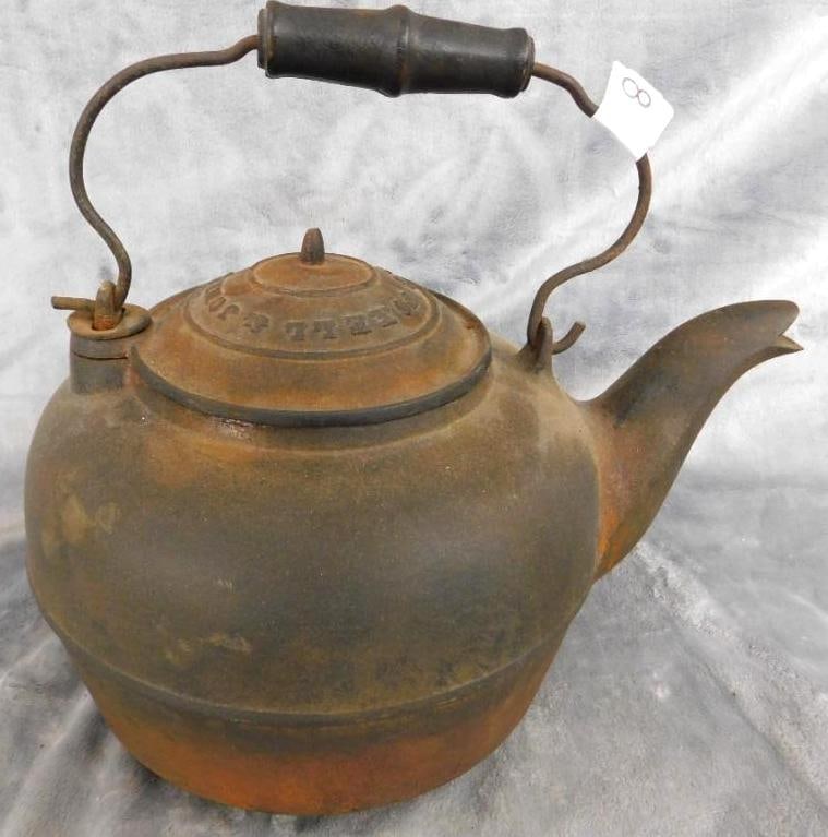 Vintage Foxell Jones Cast Iron Coffee Pot - Troy NY - 8.5" x 13" x 10": See Photos For Condition and Details