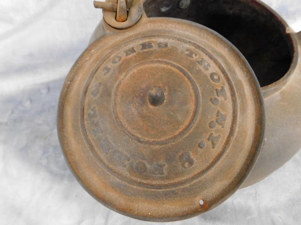 Vintage Foxell Jones Cast Iron Coffee Pot - Troy NY - 8.5" x 13" x 10" - 3