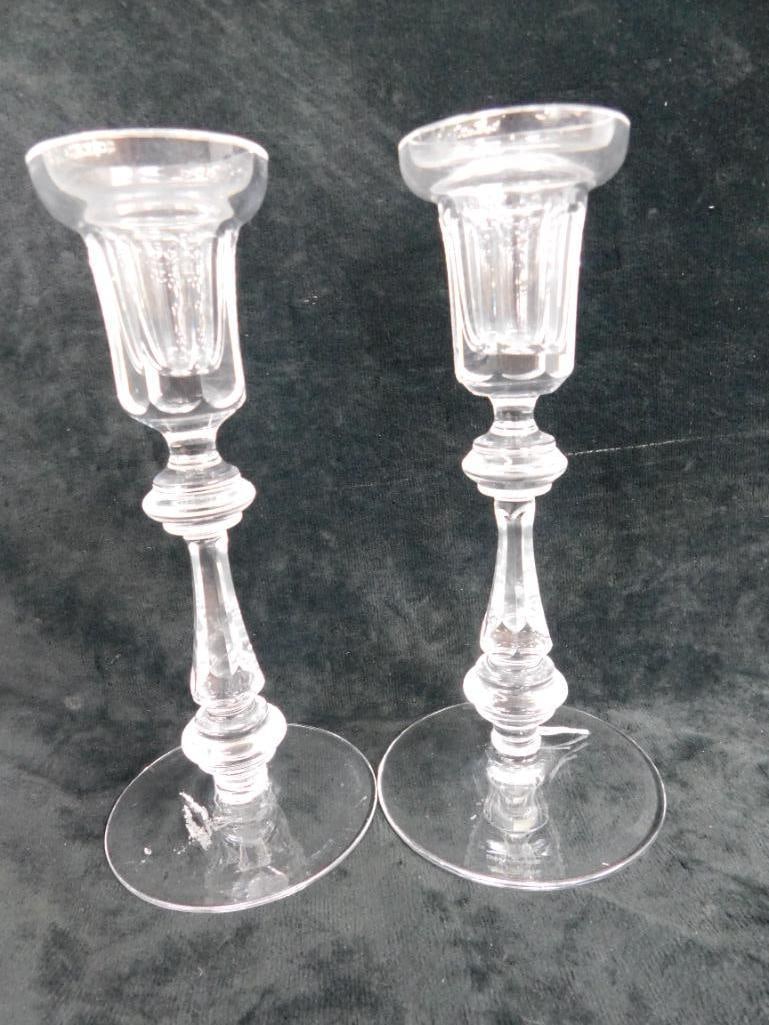 Waterford Crystal - Ireland - Pair of Candle Stick Holders - 8" x 3.5" - 8