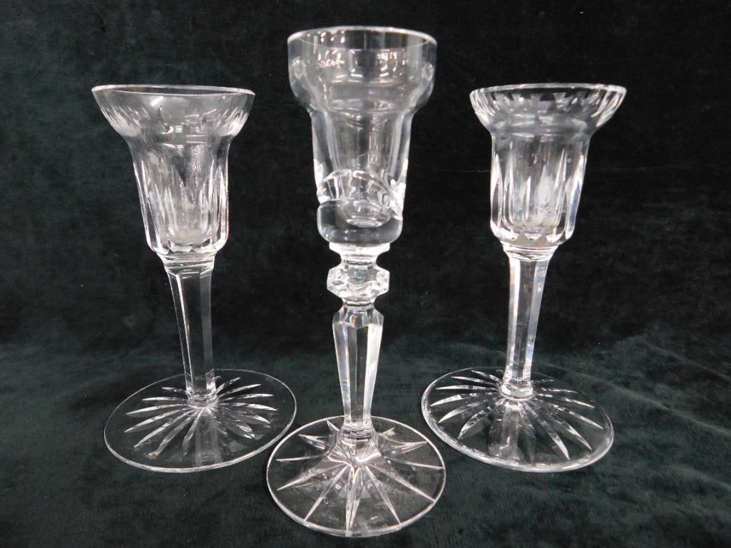 Waterford Crystal - Ireland - Pair of Candle Stick Holders Plus 1 - 5.75" x 3.75" - 6" x 2.75" - 10