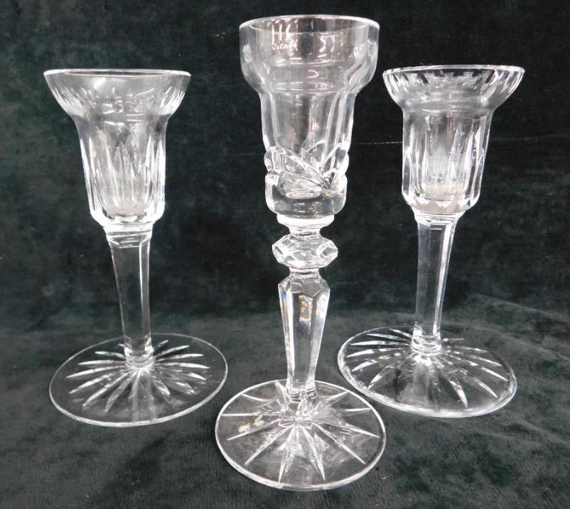 Waterford Crystal - Ireland - Pair of Candle Stick Holders Plus 1 - 5.75" x 3.75" - 6" x 2.75": See Photos For Condition and Details