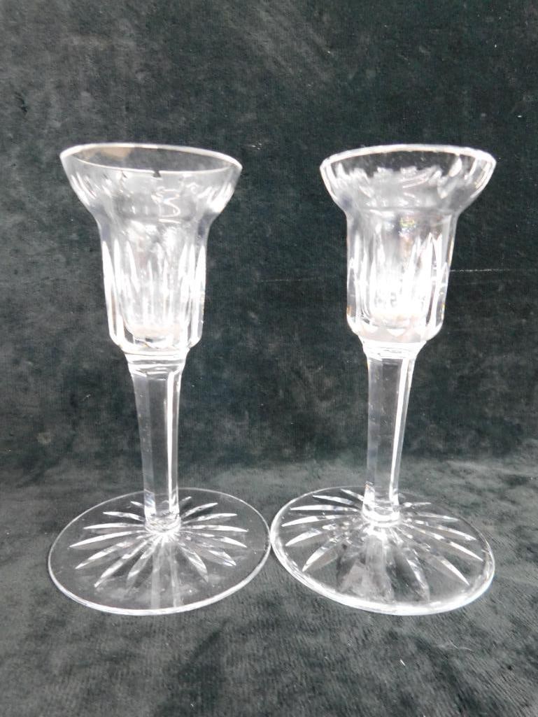 Waterford Crystal - Ireland - Pair of Candle Stick Holders Plus 1 - 5.75" x 3.75" - 6" x 2.75" - 2