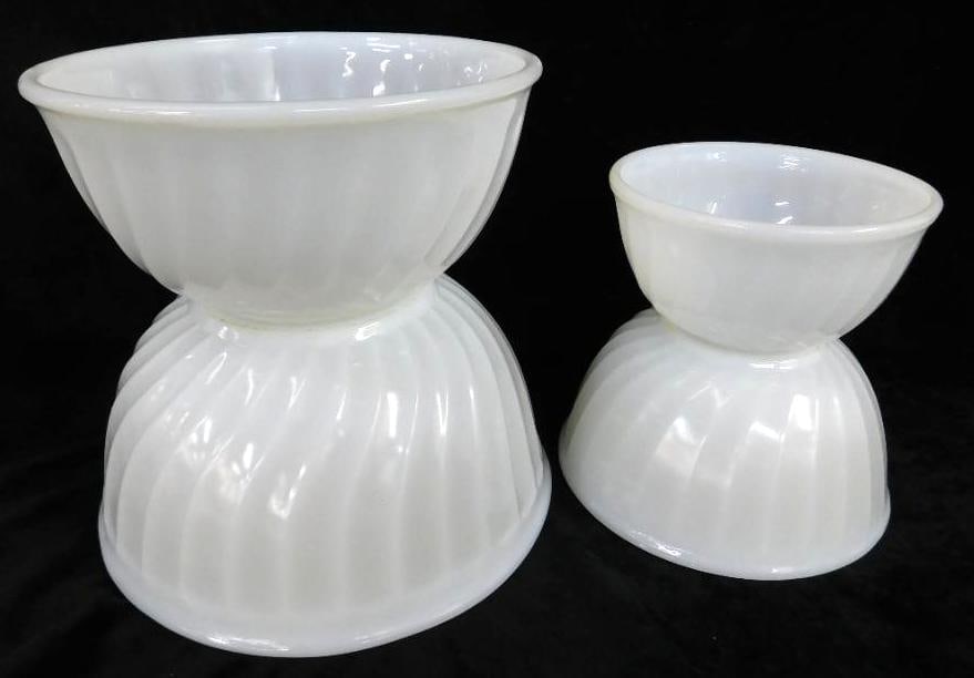 Group of 4 Nesting Fire King Milk Glass Mixing Bowls - 5"- 6" - 7" -8": See Photos For Condition and Details