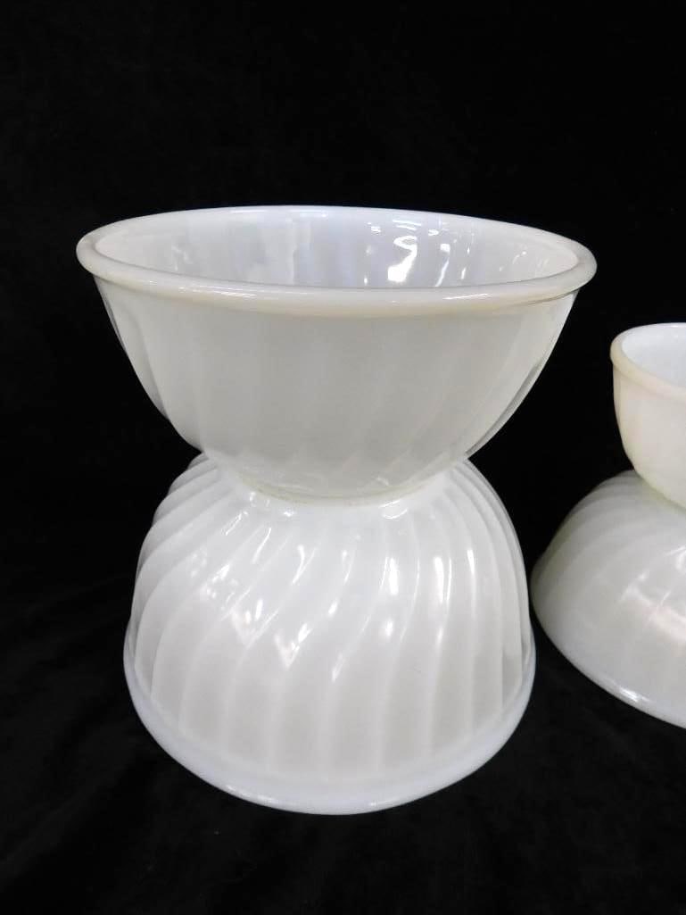 Group of 4 Nesting Fire King Milk Glass Mixing Bowls - 5"- 6" - 7" -8" - 2