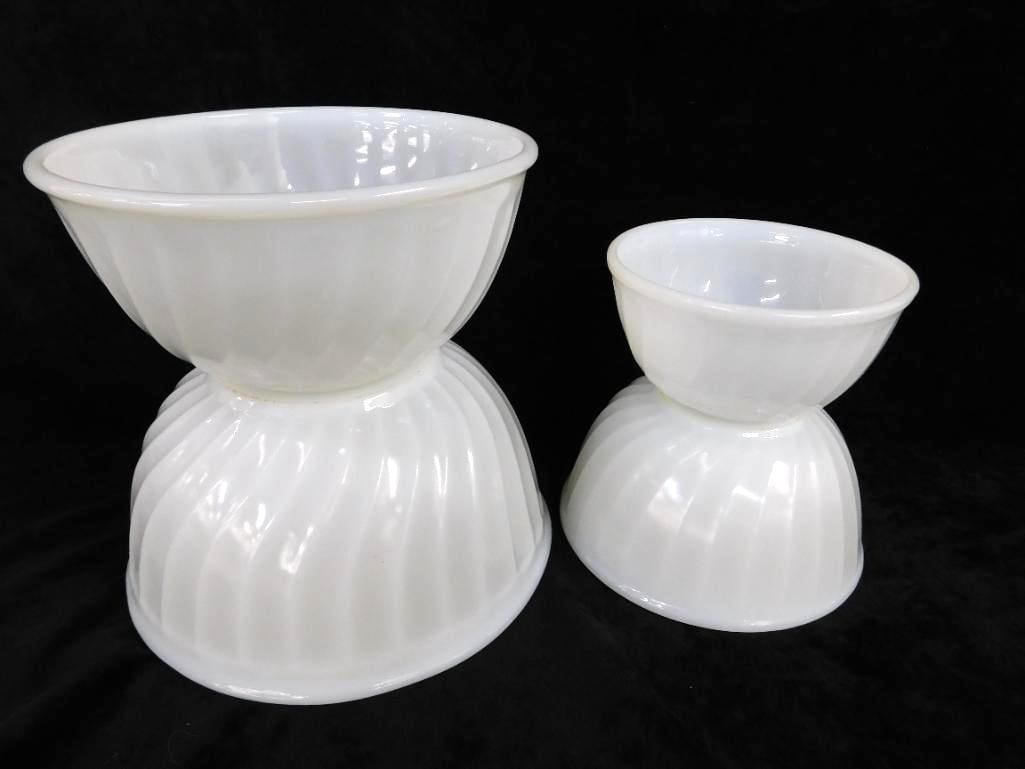 Group of 4 Nesting Fire King Milk Glass Mixing Bowls - 5"- 6" - 7" -8" - 7