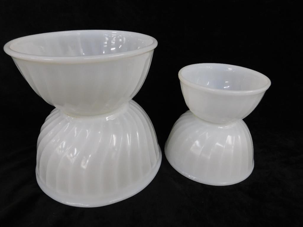 Group of 4 Nesting Fire King Milk Glass Mixing Bowls - 5"- 6" - 7" -8" - 8
