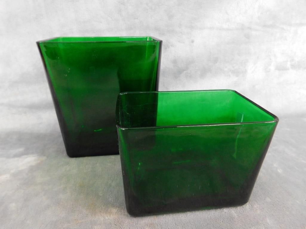 Pair of Vintage MCM Green Glass Vases - Napco 1164 and 1166 - 4.25" and 6.25" Tall - 6