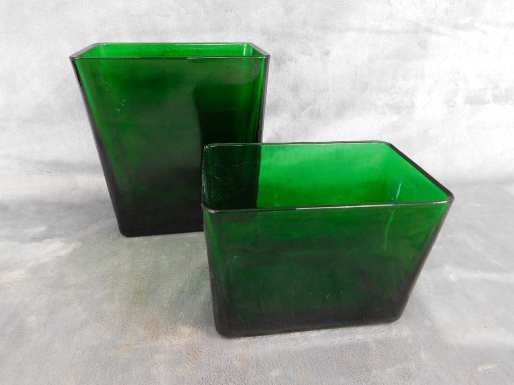 Pair of Vintage MCM Green Glass Vases - Napco 1164 and 1166 - 4.25" and 6.25" Tall - 7