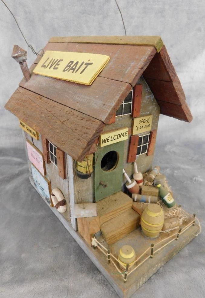 Modern "Loive Bait" Wood Birdhouse - 9" x 5.25" x 10": See Photos For Condition and Details