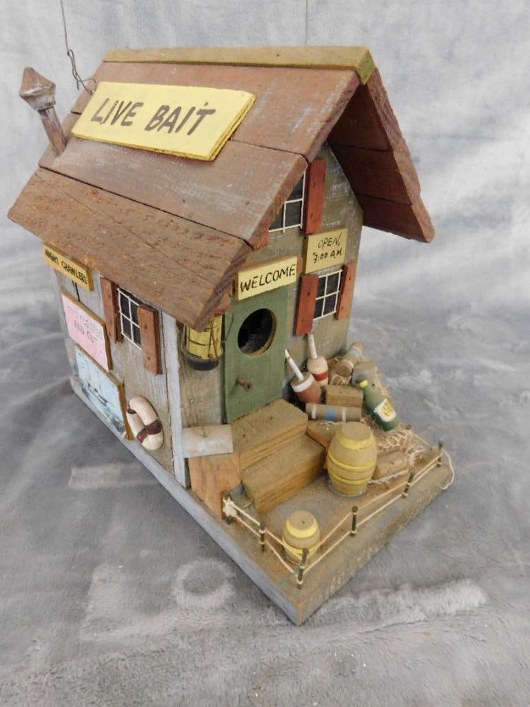Modern "Loive Bait" Wood Birdhouse - 9" x 5.25" x 10" - 7