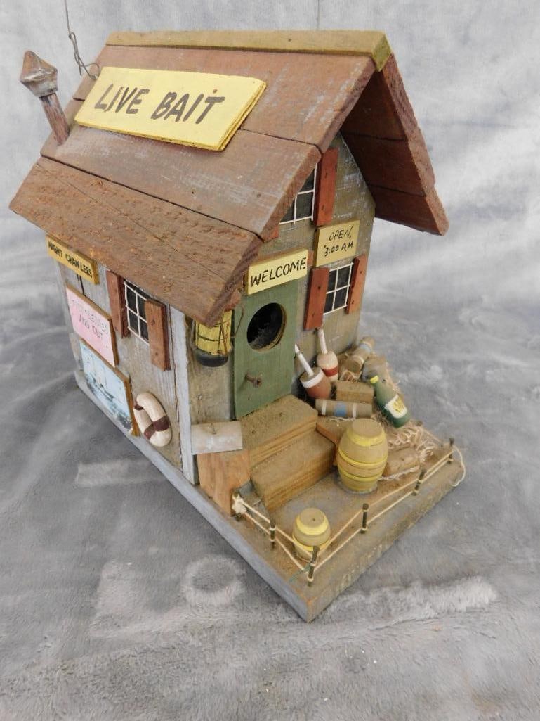 Modern "Loive Bait" Wood Birdhouse - 9" x 5.25" x 10" - 8