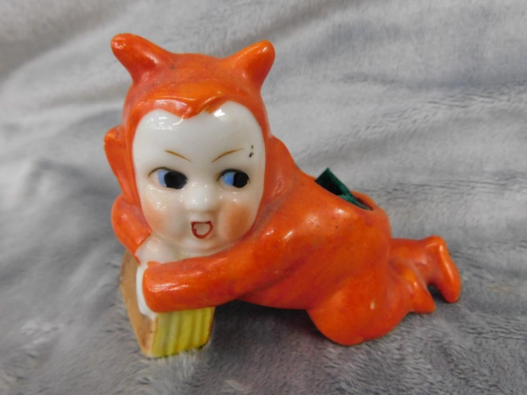 Box Lot with Butterfly Wing Trinket Tray - 1945 French Ashtray - Devil Pin Cushion - 6