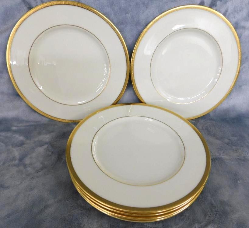 Group of Lenox 8.5" Gold Rimmed Plates - Tuxedo Pattern: See Photos For Condition and Details