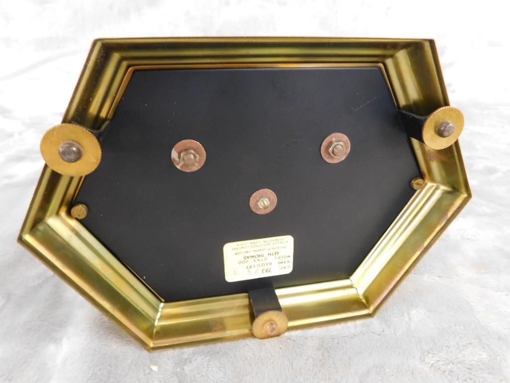 Seth Thomas Brass and Glass 8 Day Mantle Clock with Key - 10" x 7" x 4.75" - 11