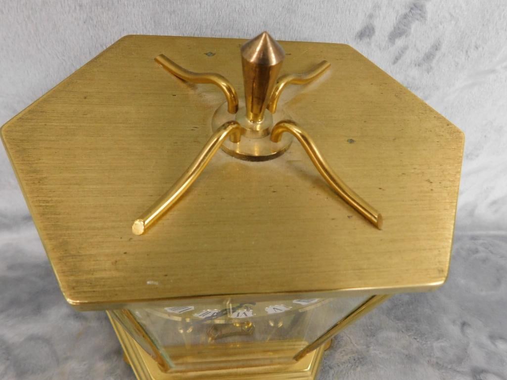 Seth Thomas Brass and Glass 8 Day Mantle Clock with Key - 10" x 7" x 4.75" - 2