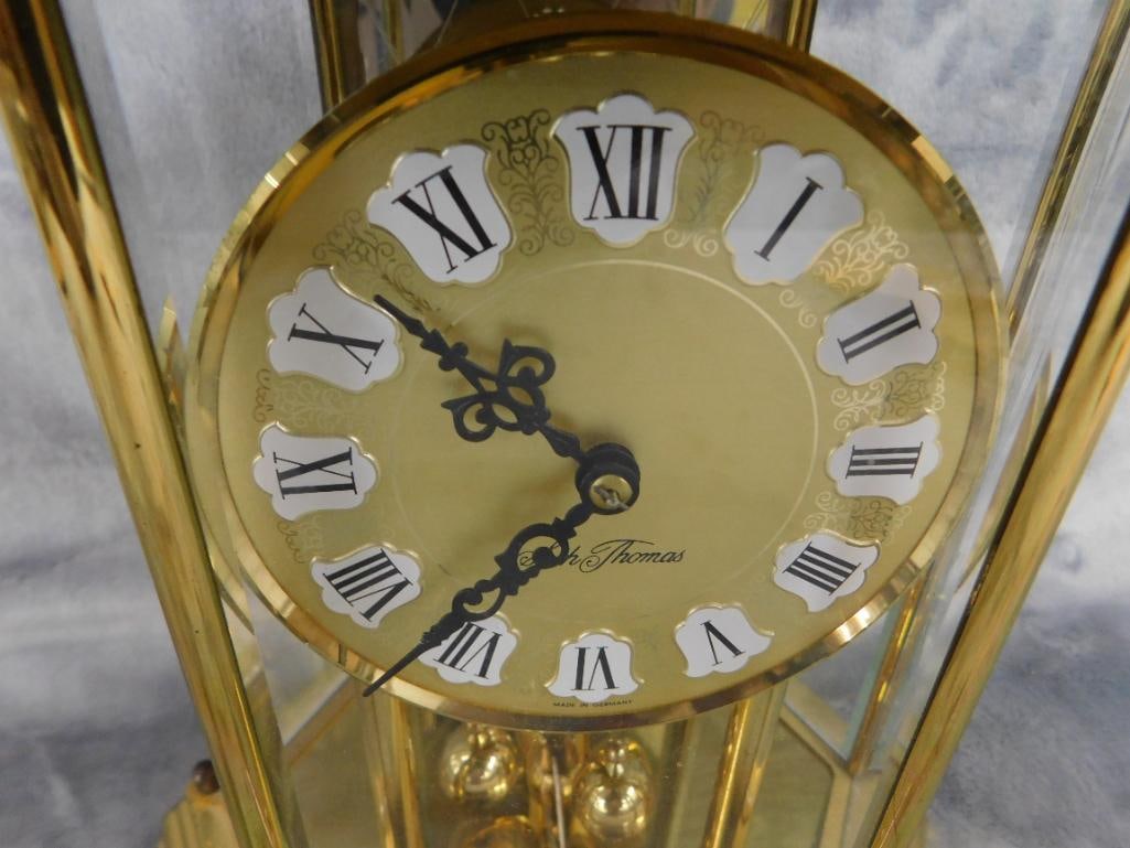 Seth Thomas Brass and Glass 8 Day Mantle Clock with Key - 10" x 7" x 4.75" - 4
