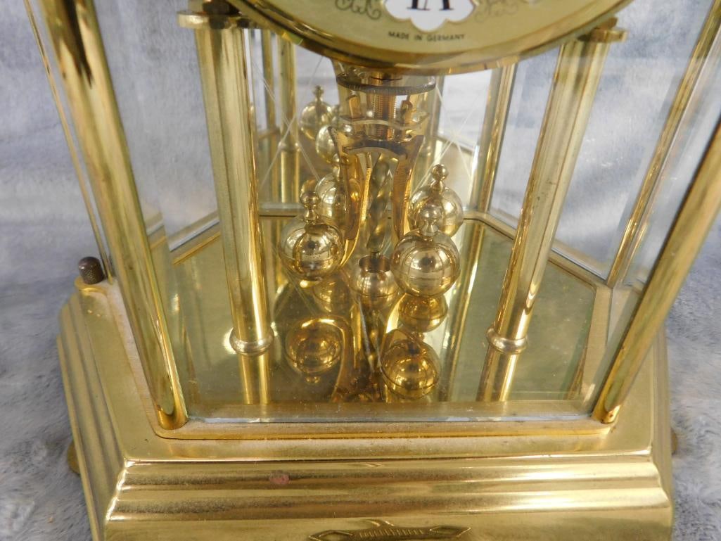 Seth Thomas Brass and Glass 8 Day Mantle Clock with Key - 10" x 7" x 4.75" - 5