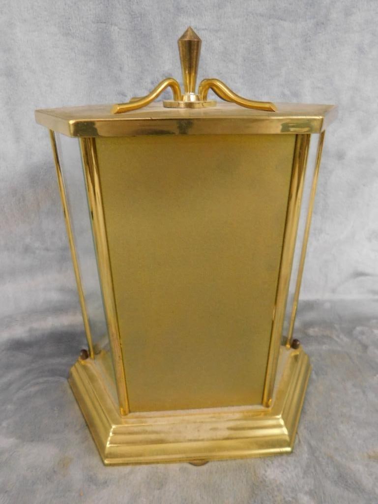 Seth Thomas Brass and Glass 8 Day Mantle Clock with Key - 10" x 7" x 4.75" - 8