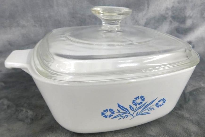 Corning Ware Blue Corn Flower Lidded Casserole - 5" x 9"x 7": See Photos For Condition and Details
