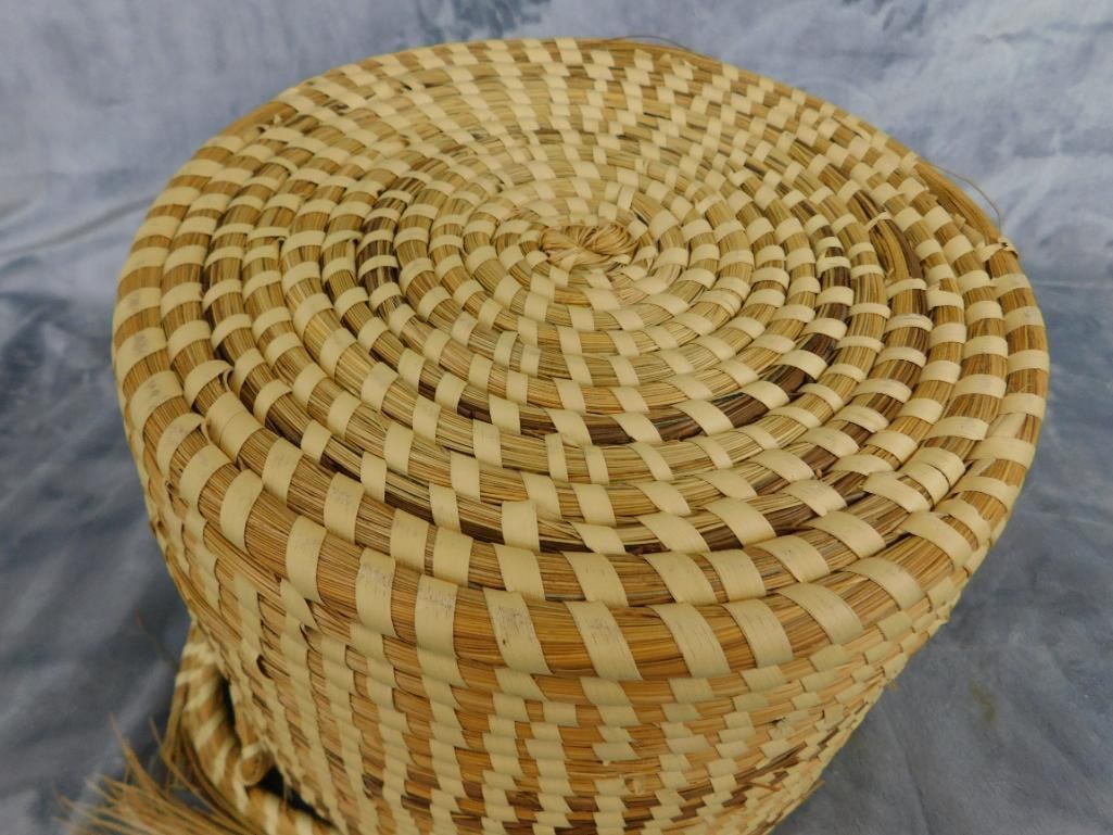 Charleston SC Sweet Grass Basket - Needs Repair - Handled -9.5" x 14" x 11" - 5