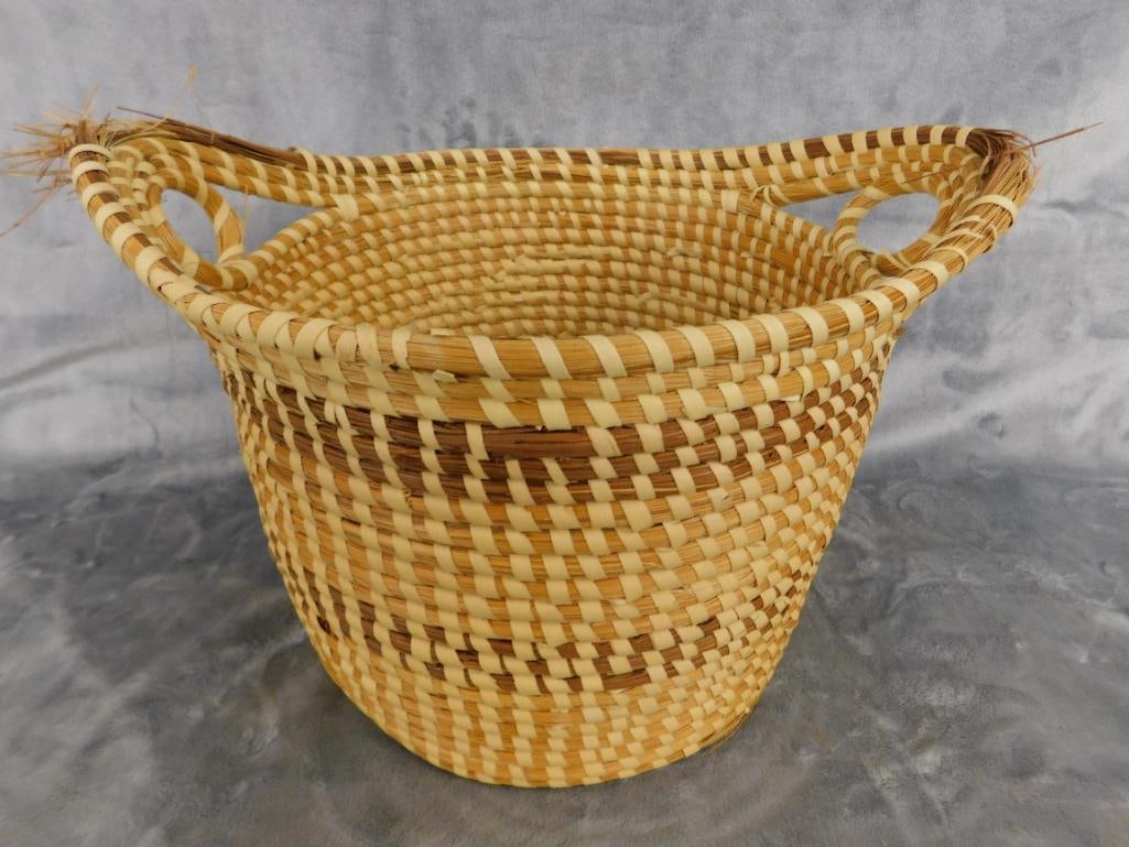 Charleston SC Sweet Grass Basket - Needs Repair - Handled -9.5" x 14" x 11" - 7