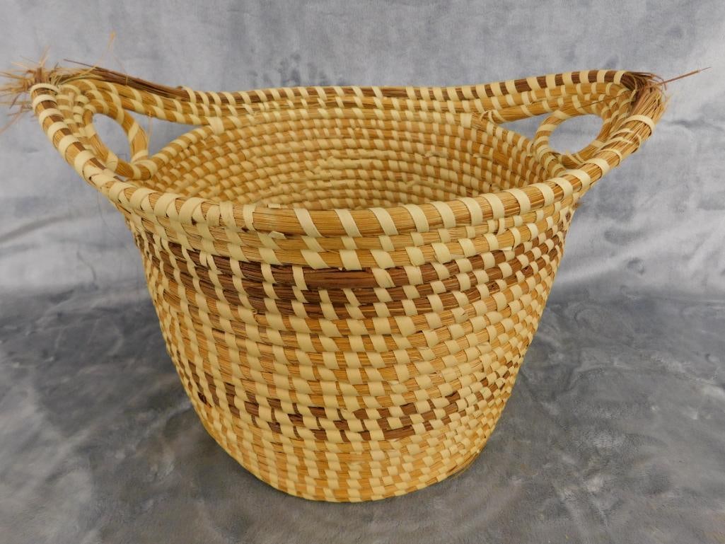 Charleston SC Sweet Grass Basket - Needs Repair - Handled -9.5" x 14" x 11" - 8