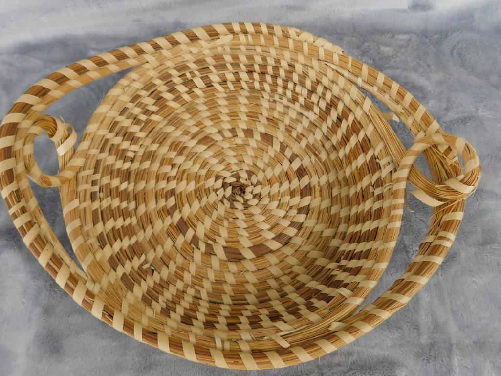 Charleston SC Sweet Grass Basket - Needs Repair - Handled Bowl - 4" x 12" x 10" - 2