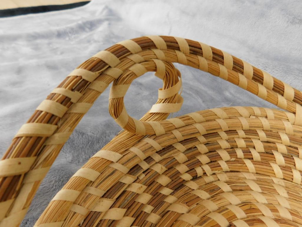 Charleston SC Sweet Grass Basket - Needs Repair - Handled Bowl - 4" x 12" x 10" - 3