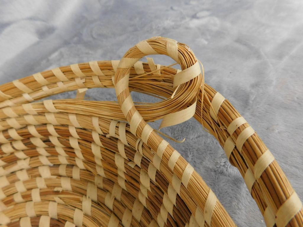 Charleston SC Sweet Grass Basket - Needs Repair - Handled Bowl - 4" x 12" x 10" - 4