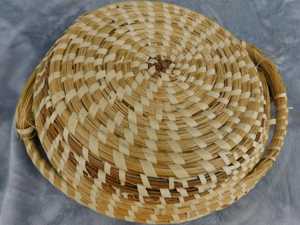 Charleston SC Sweet Grass Basket - Needs Repair - Handled Bowl - 4" x 12" x 10" - 6