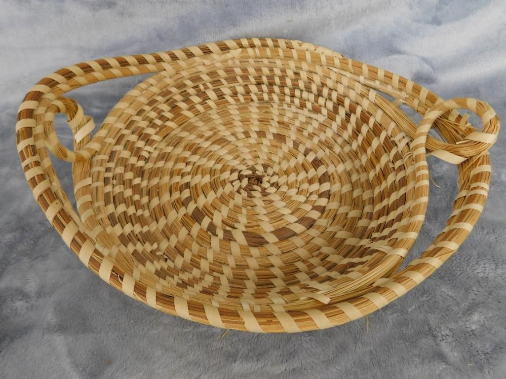 Charleston SC Sweet Grass Basket - Needs Repair - Handled Bowl - 4" x 12" x 10" - 7