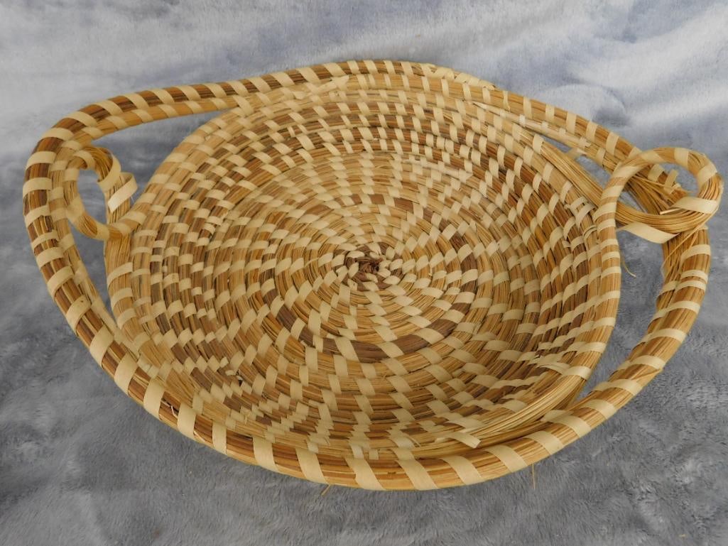 Charleston SC Sweet Grass Basket - Needs Repair - Handled Bowl - 4" x 12" x 10" - 8